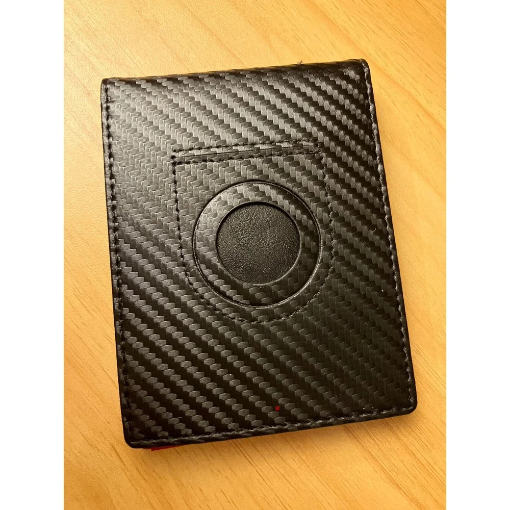 Runbox Mens Carbon Fiber Bifold Wallet Red Leather Interior RFID AirTag Holder